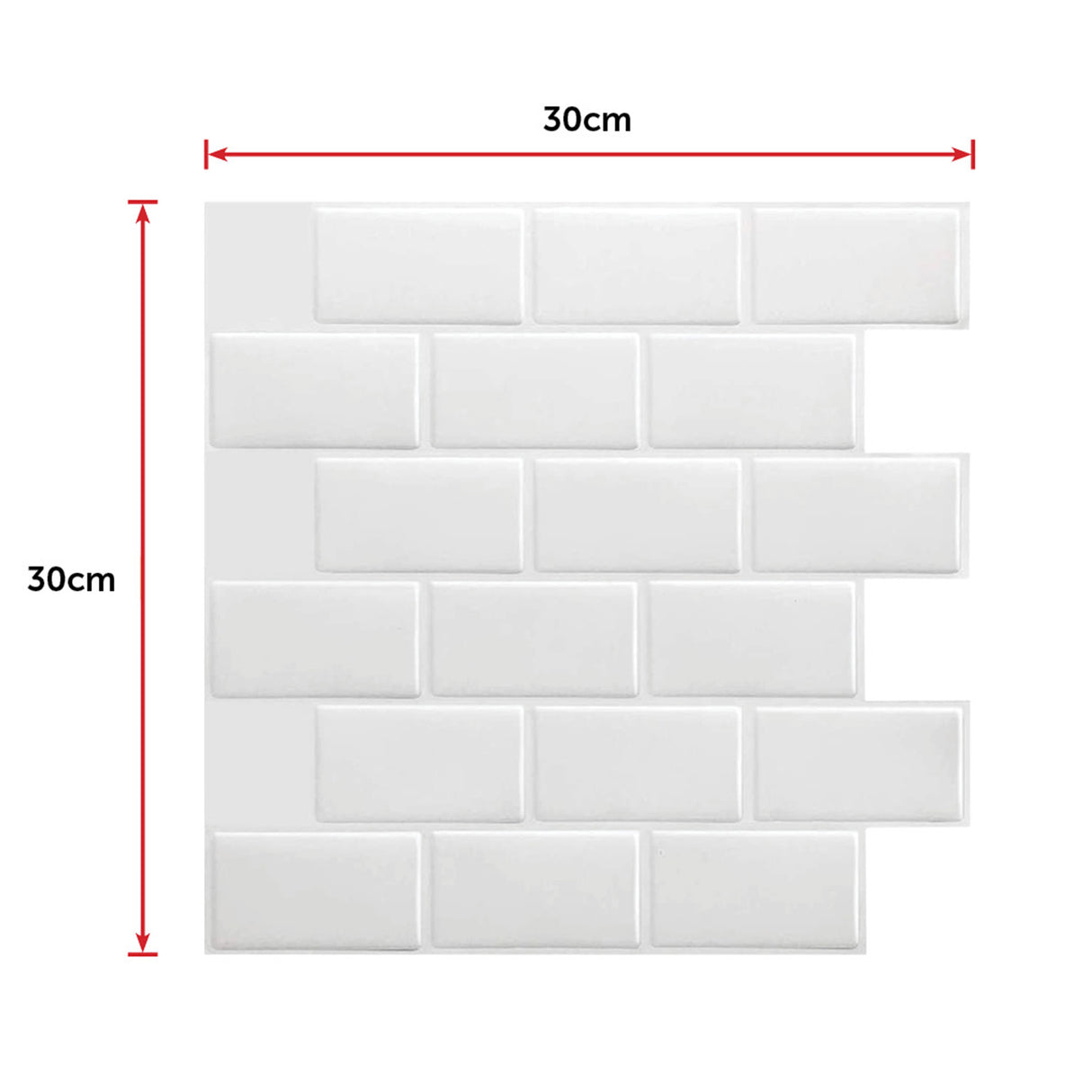 Tiles 3D Peel and Stick Wall Tile Subway White (30 x 30cm x 10 sheets)