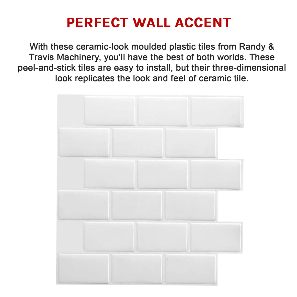 Tiles 3D Peel and Stick Wall Tile Subway White (30 x 30cm x 10 sheets)