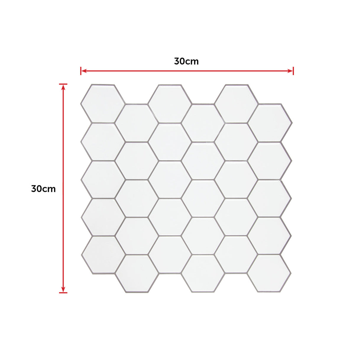 Tiles 3D Peel and Stick Wall Tile Hexagon White (30cm x 30cm x 10 sheets)