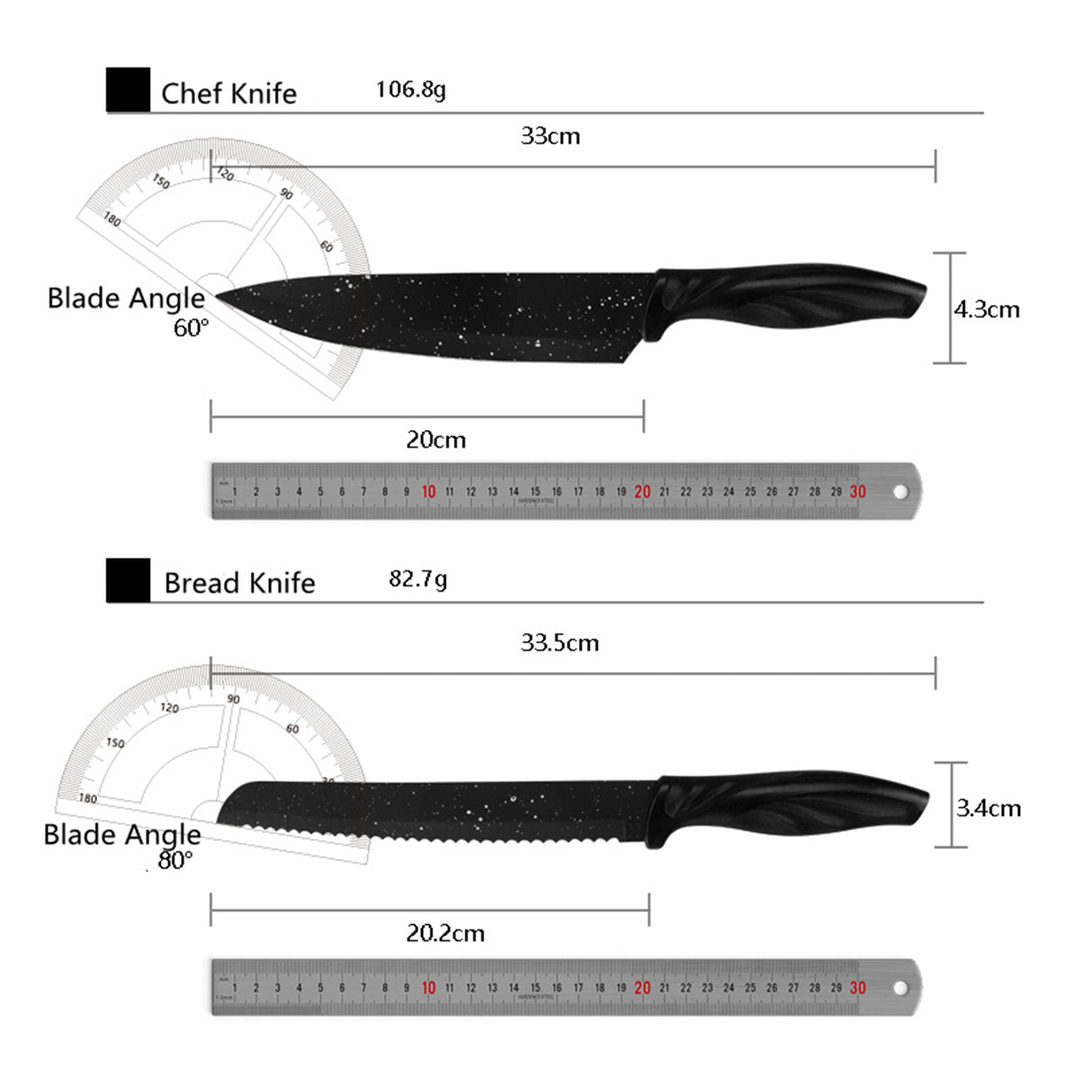 Kitchen 17 Piece Knife Set with Block and Sharpener Chef Knives