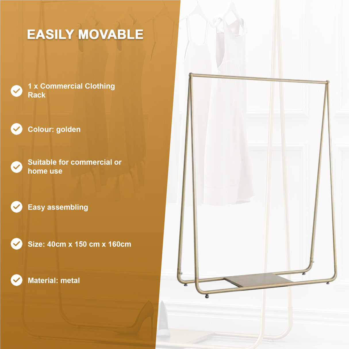Gold Clothing Retail Shop Commercial Garment Display Rack