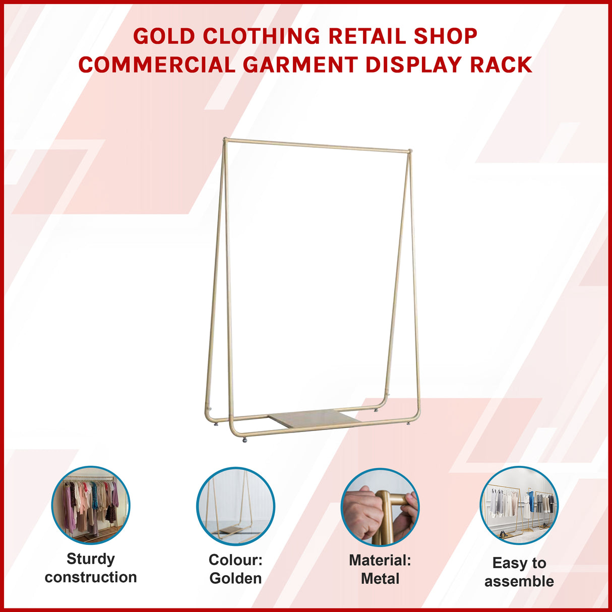Gold Clothing Retail Shop Commercial Garment Display Rack