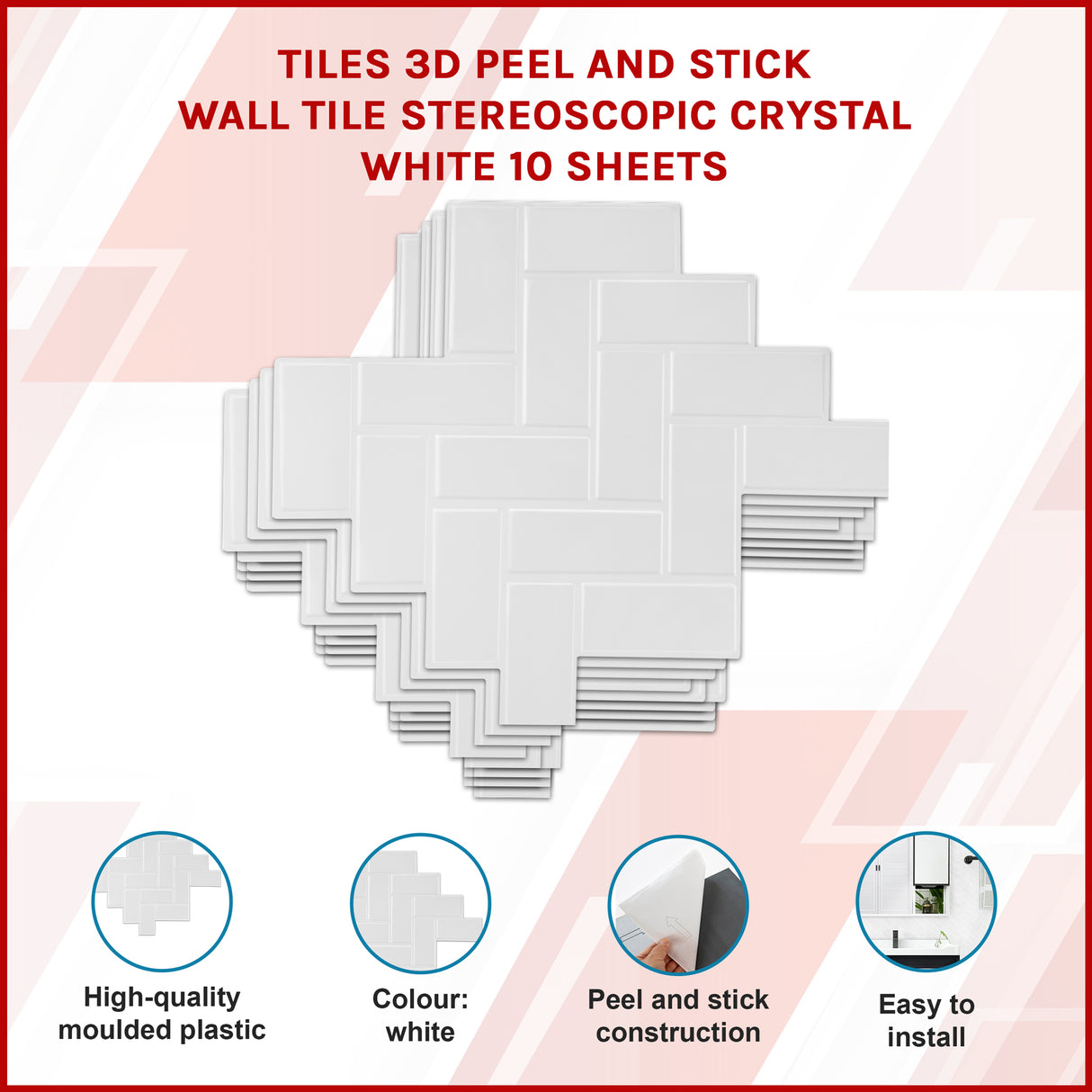 Tiles 3D Peel and Stick Wall Tile Herringbone White 10 Sheets