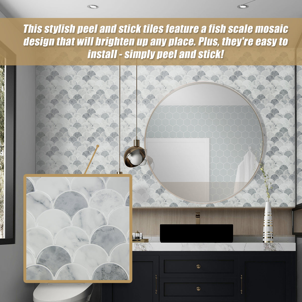 Tiles 3D Peel and Stick Wall Tile Fish Scale Mosaic 10 Sheets