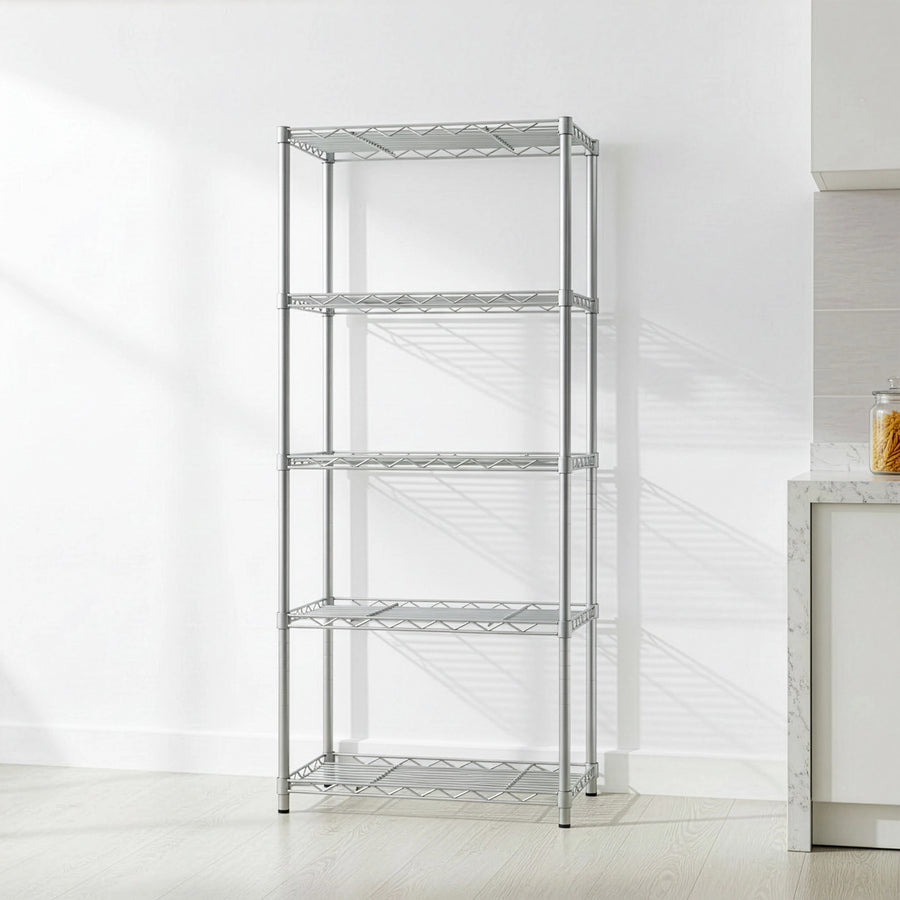 5 Tier Silver Metal Storage Rack Shelving Wire Shelf