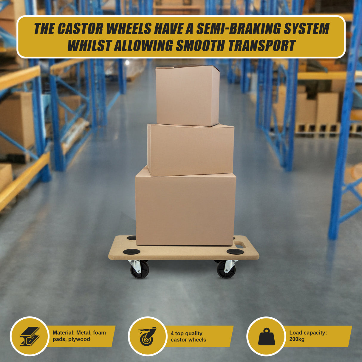 200kg Heavy Duty Hand Dolly Furniture Wooden Trolley Cart Moving Platform Mover