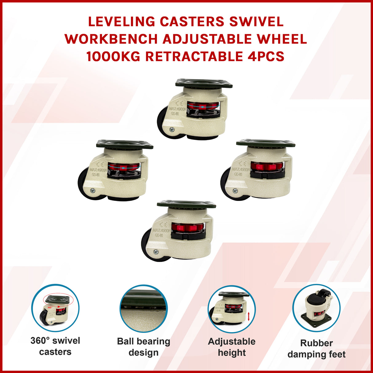Leveling Casters Swivel Workbench Adjustable Wheel 1000KG Retractable 4PCS