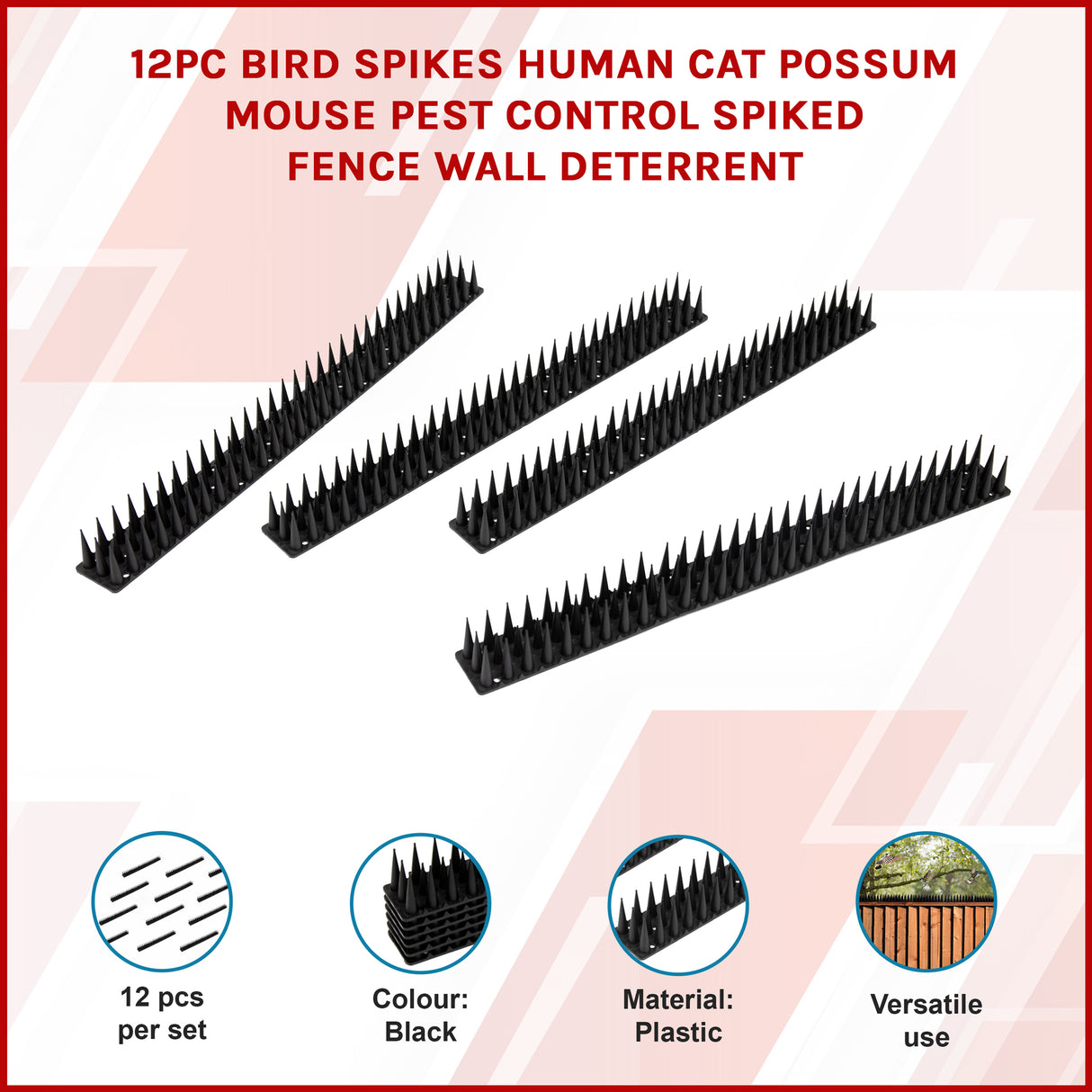 12pc Bird Spikes Human Cat Possum Mouse Pest Control Spiked Fence Wall Deterrent