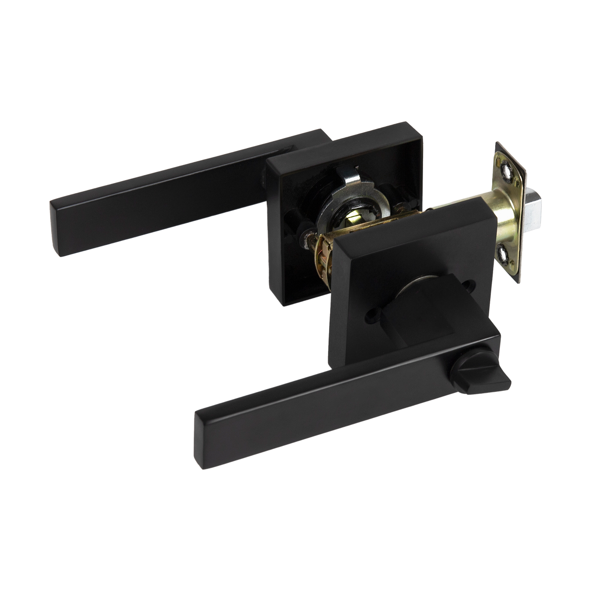 Door Handle Set Lever Key Lock Function Square Black