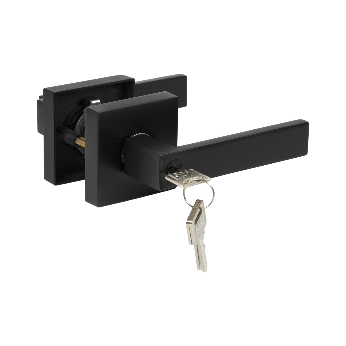 Door Handle Set Lever Key Lock Function Square Black