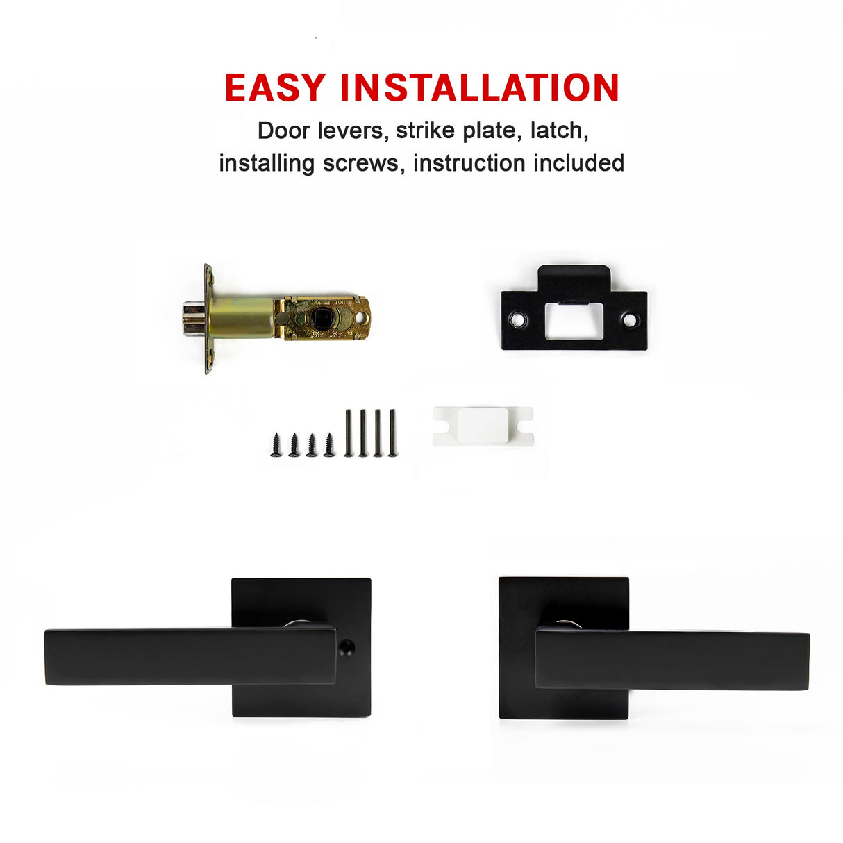 Door Handle Set Lever Passage Function Square Black