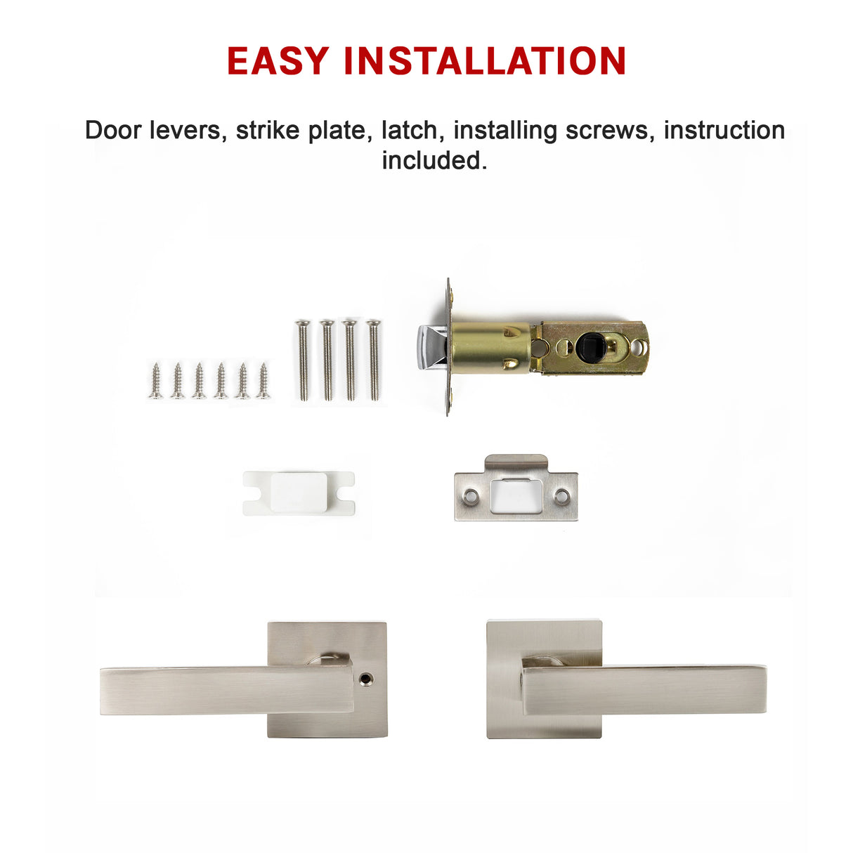 Door Handle Set Lever Passage Function Square Satin Nickel