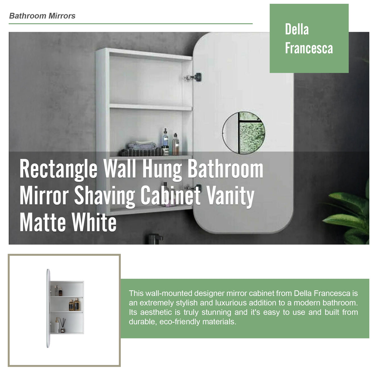 Rectangle Wall Hung Bathroom Mirror Shaving Cabinet Vanity Matte White