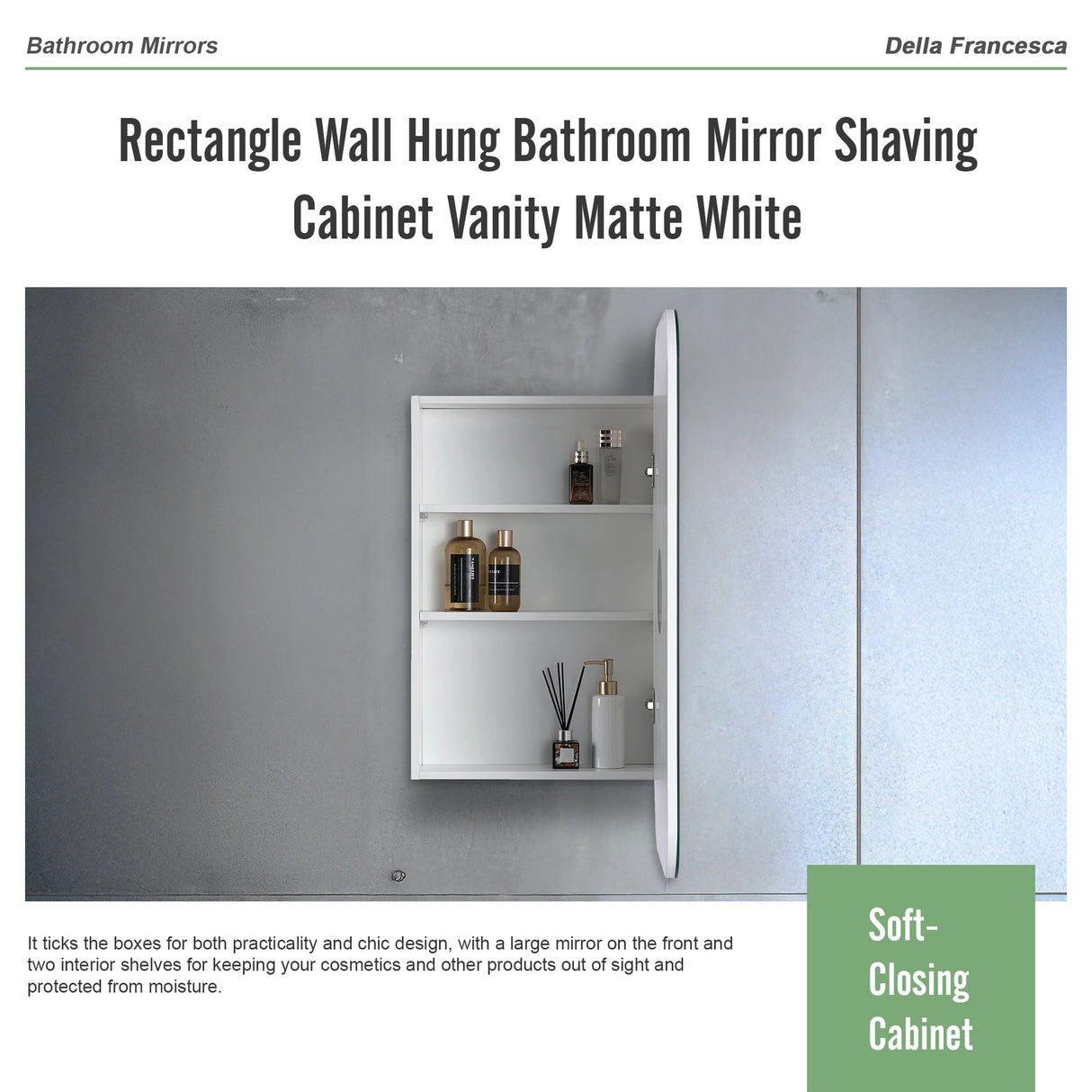 Rectangle Wall Hung Bathroom Mirror Shaving Cabinet Vanity Matte White