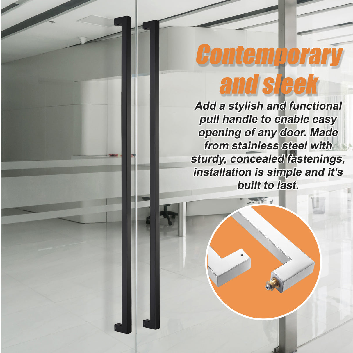 Entrance Door Pull Handle Matte Black 1200mm