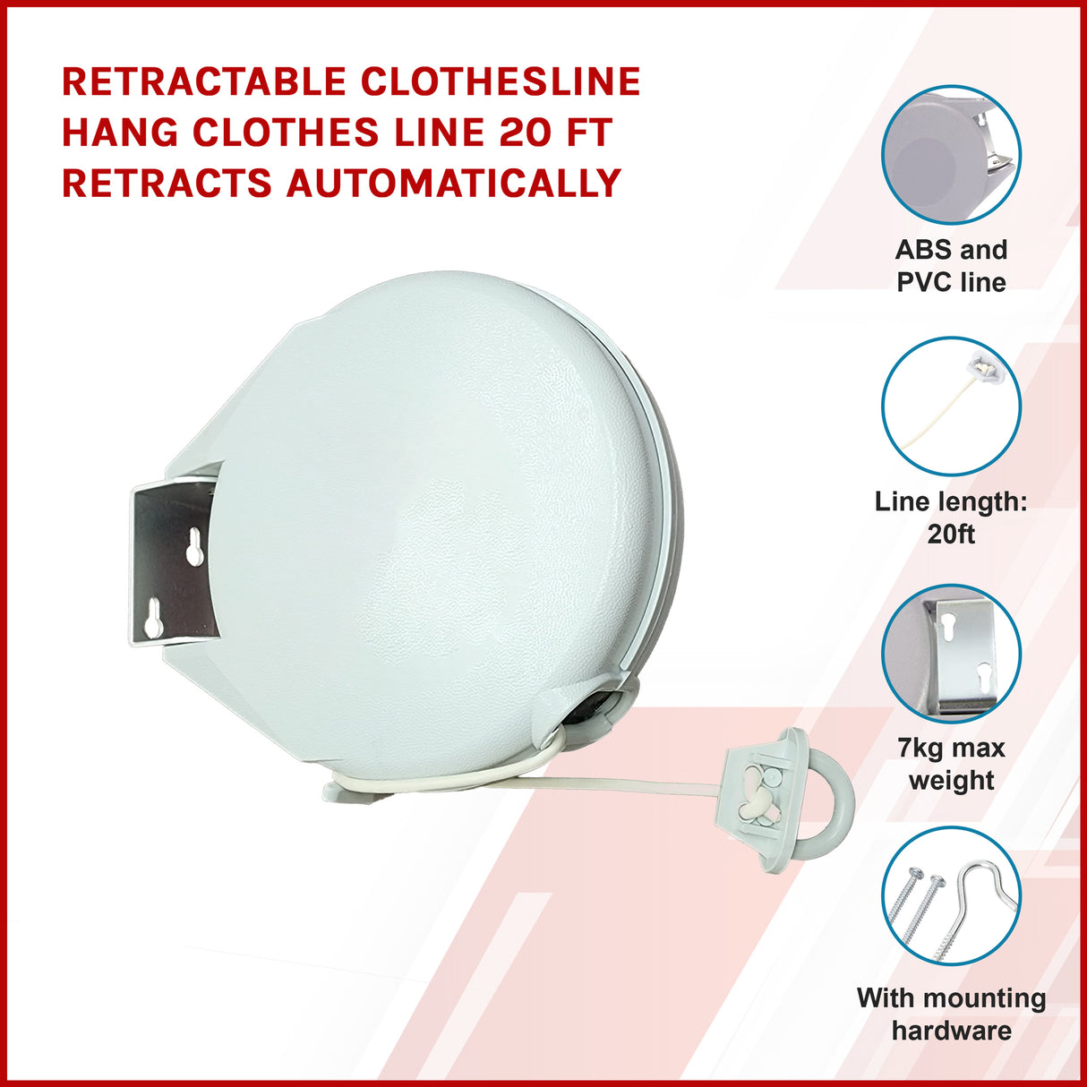 Retractable Clothesline Hang Clothes Line 20 Ft Retracts Automatically