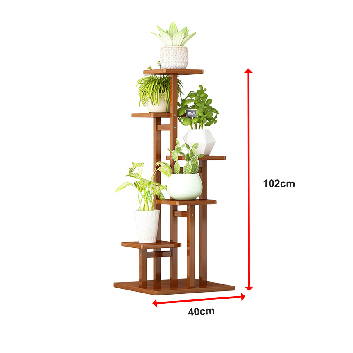 5 Tiers Vertical Bamboo Plant Stand Staged Flower Shelf Rack Outdoor Garden