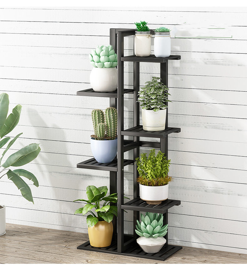 6 Tiers Vertical Bamboo Plant Stand Staged Flower Shelf Rack Outdoor Garden