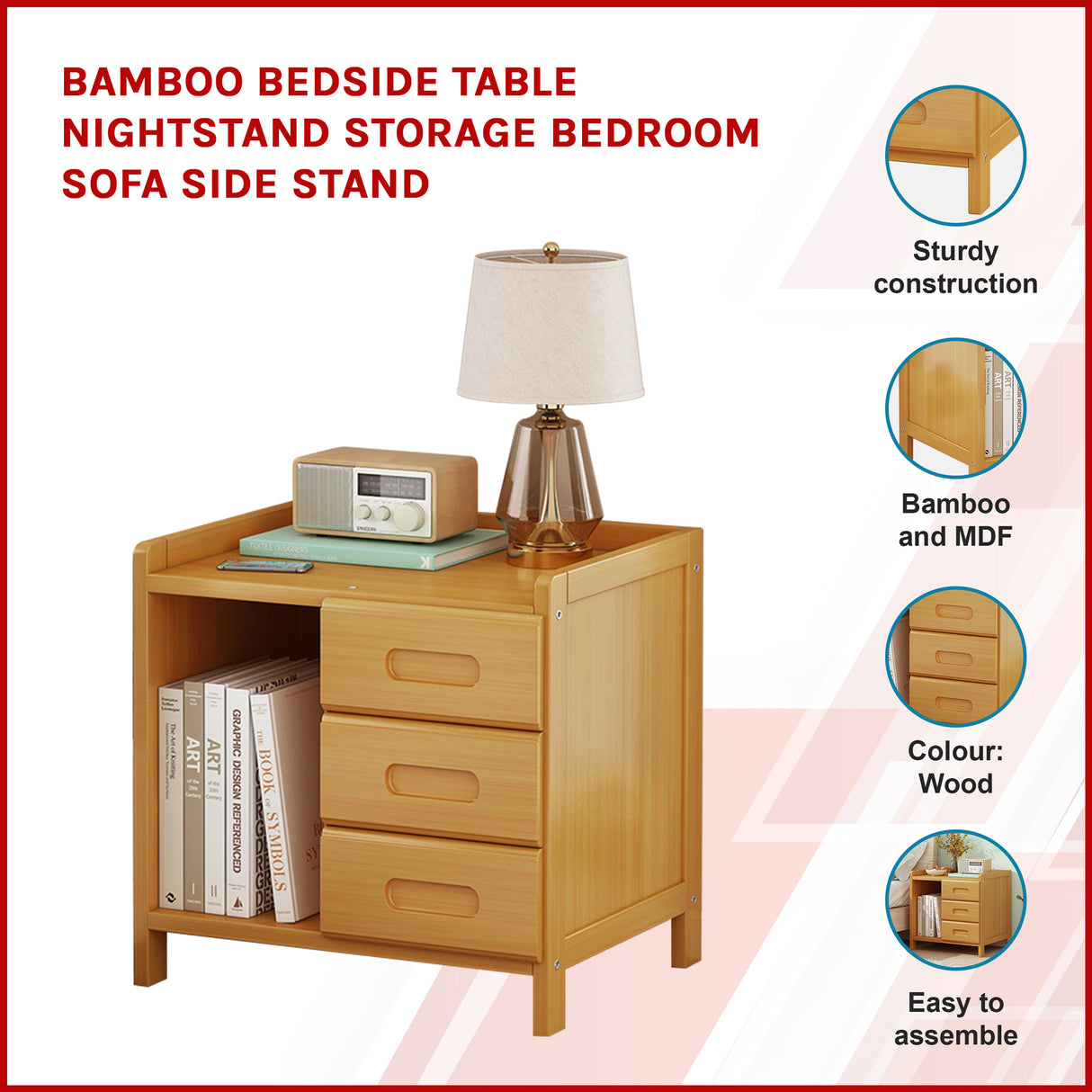 Bamboo Bedside Table Nightstand Storage Bedroom Sofa Side Stand