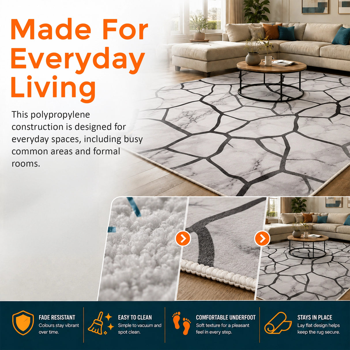 200x300cm Large Floor Gray Marble Rug – Modern Area Carpet for Bedroom & Lounge