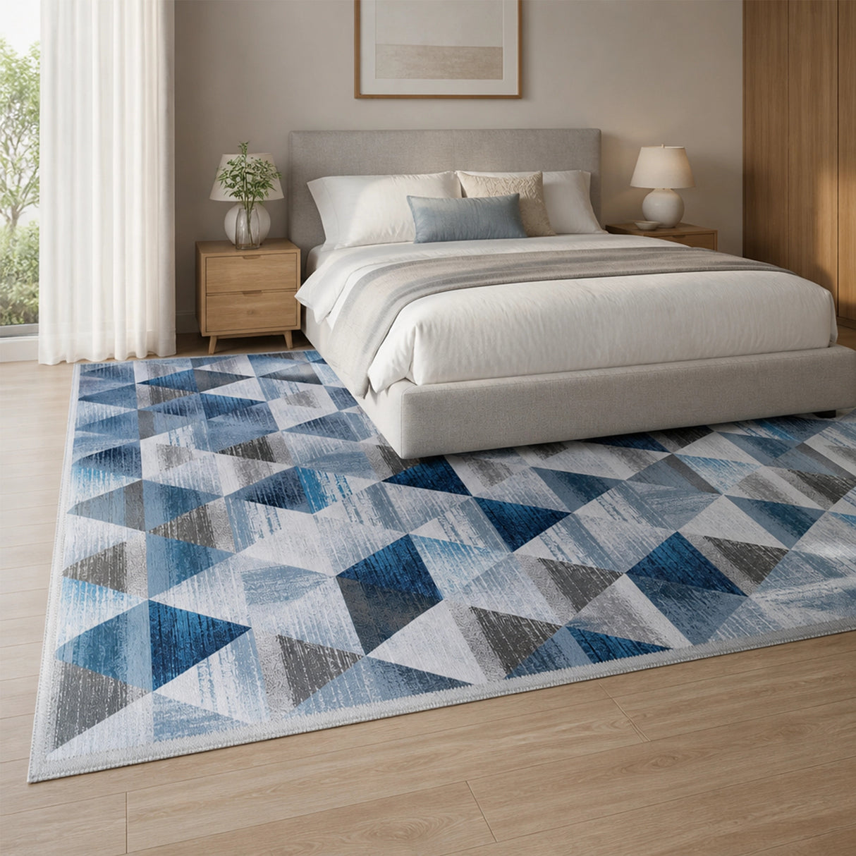 200x300cm Large Floor Blue Triangle Rug – Modern Area Carpet for Bedroom & Lounge