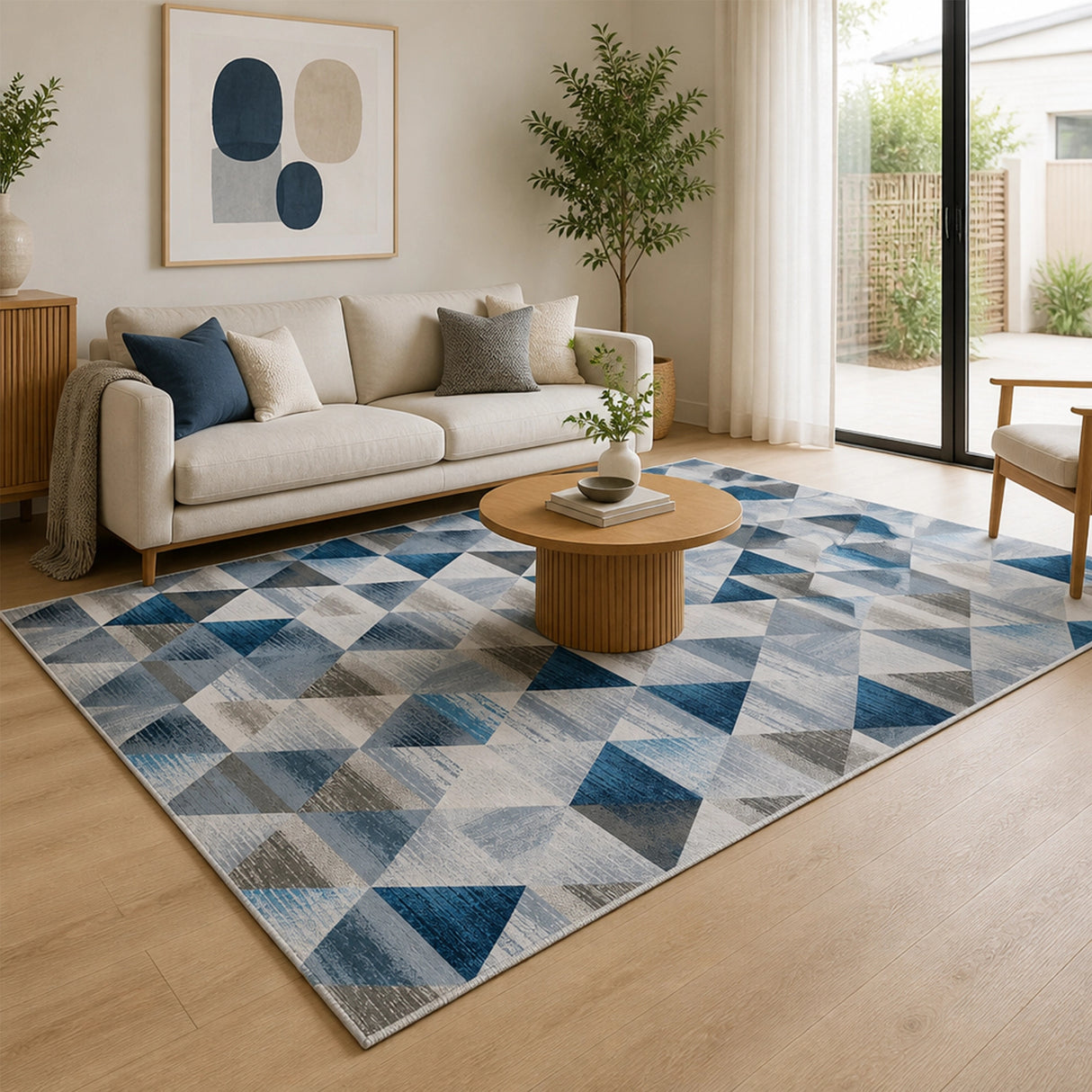 200x300cm Large Floor Blue Triangle Rug – Modern Area Carpet for Bedroom & Lounge