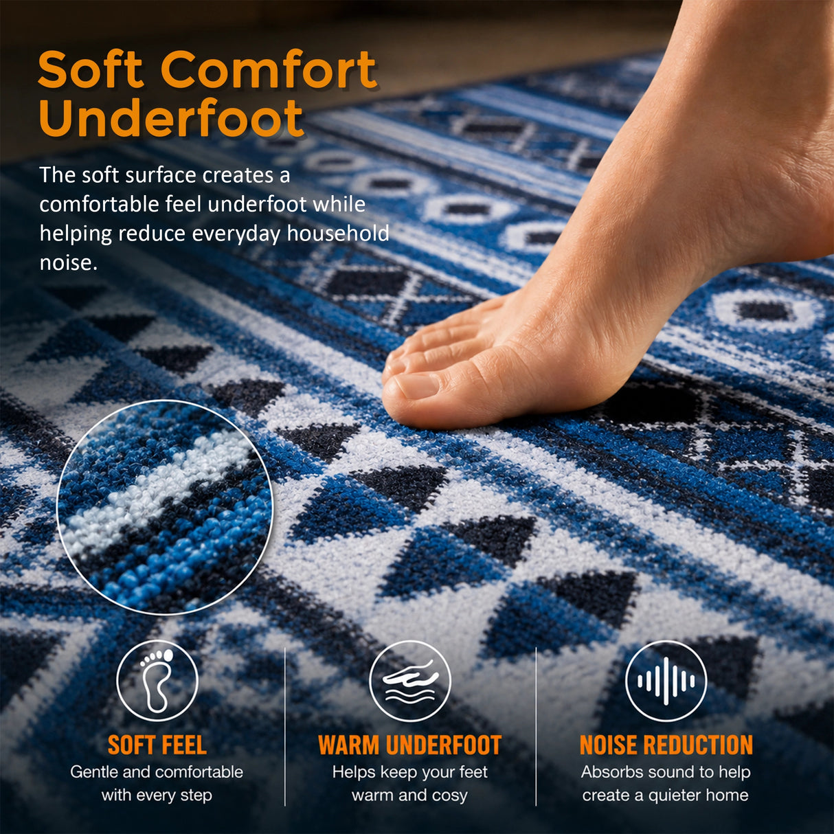 200x300cm Large Floor Blue Ethnic Rug – Modern Area Carpet for Bedroom & Lounge
