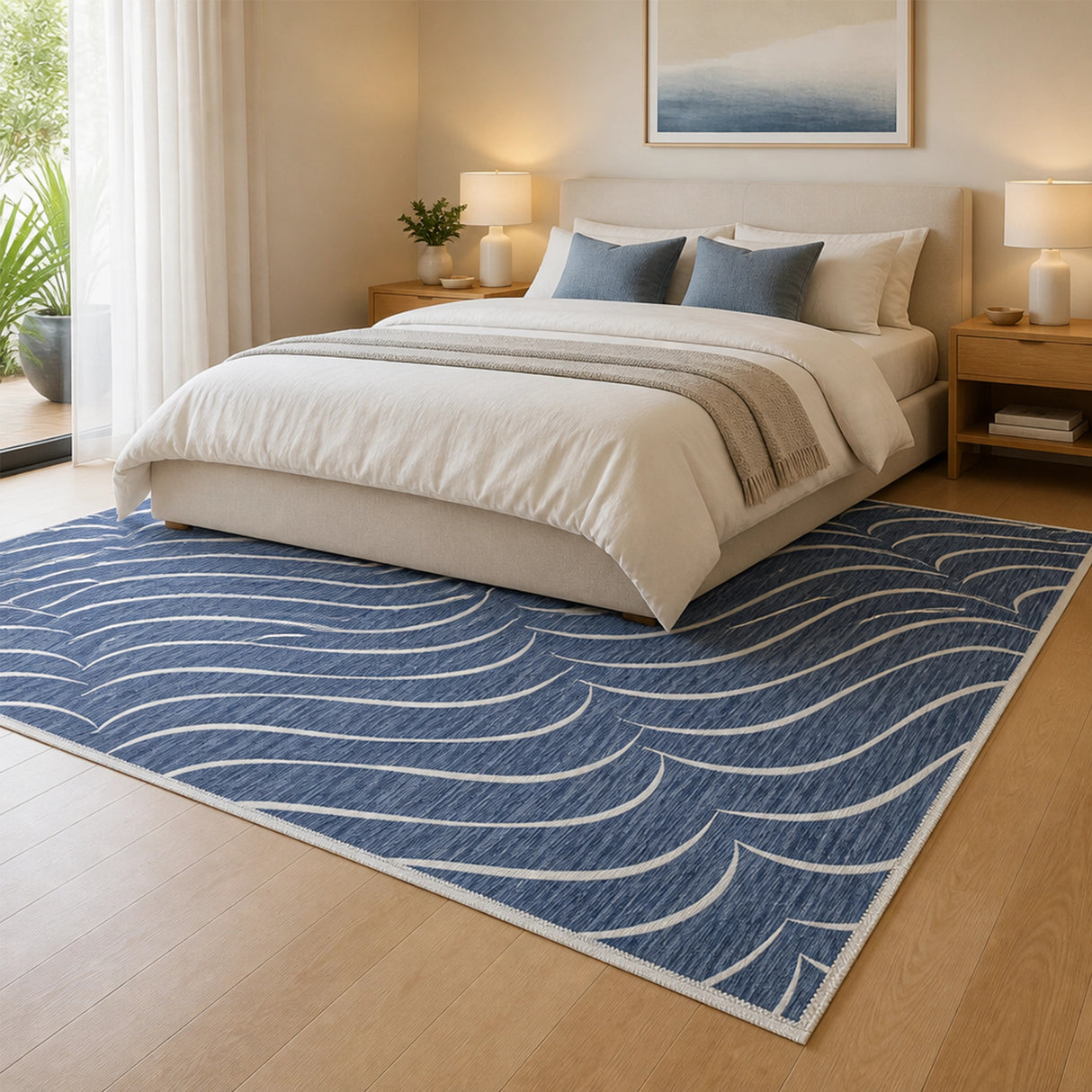 200x300cm Large Floor Blue Waves Rug – Modern Area Carpet for Bedroom & Lounge