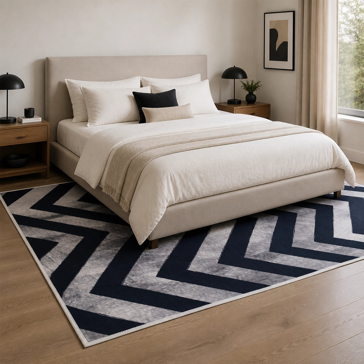 200x300cm Large Floor Blue Chevron Stripes Rug – Modern Area Carpet for Bedroom & Lounge
