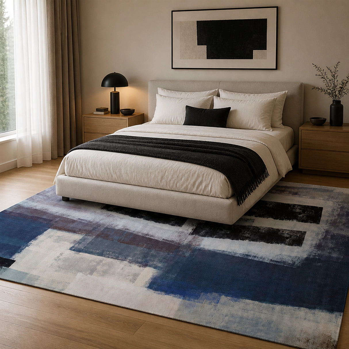 200x300cm Large Floor Blue Abstract Rug – Modern Area Carpet for Bedroom & Lounge