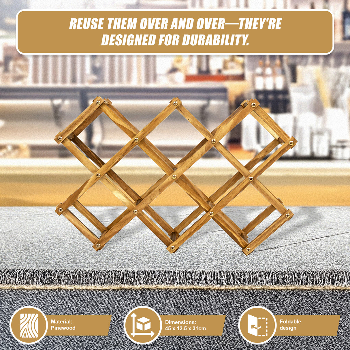 Wooden Wine Rack Freestanding 10 Bottles Countertop Storage