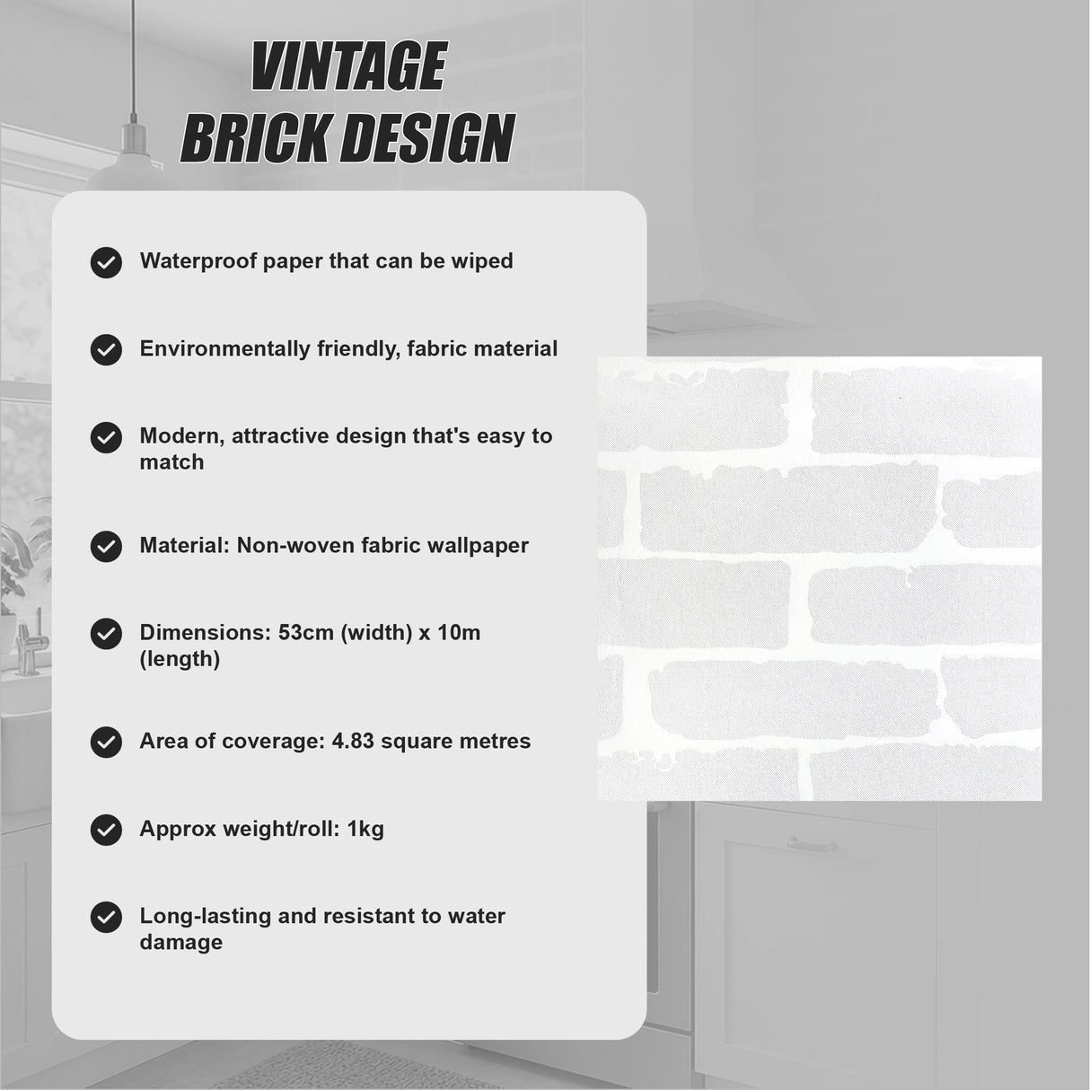 White Brick Wallpaper Vinyl Vintage