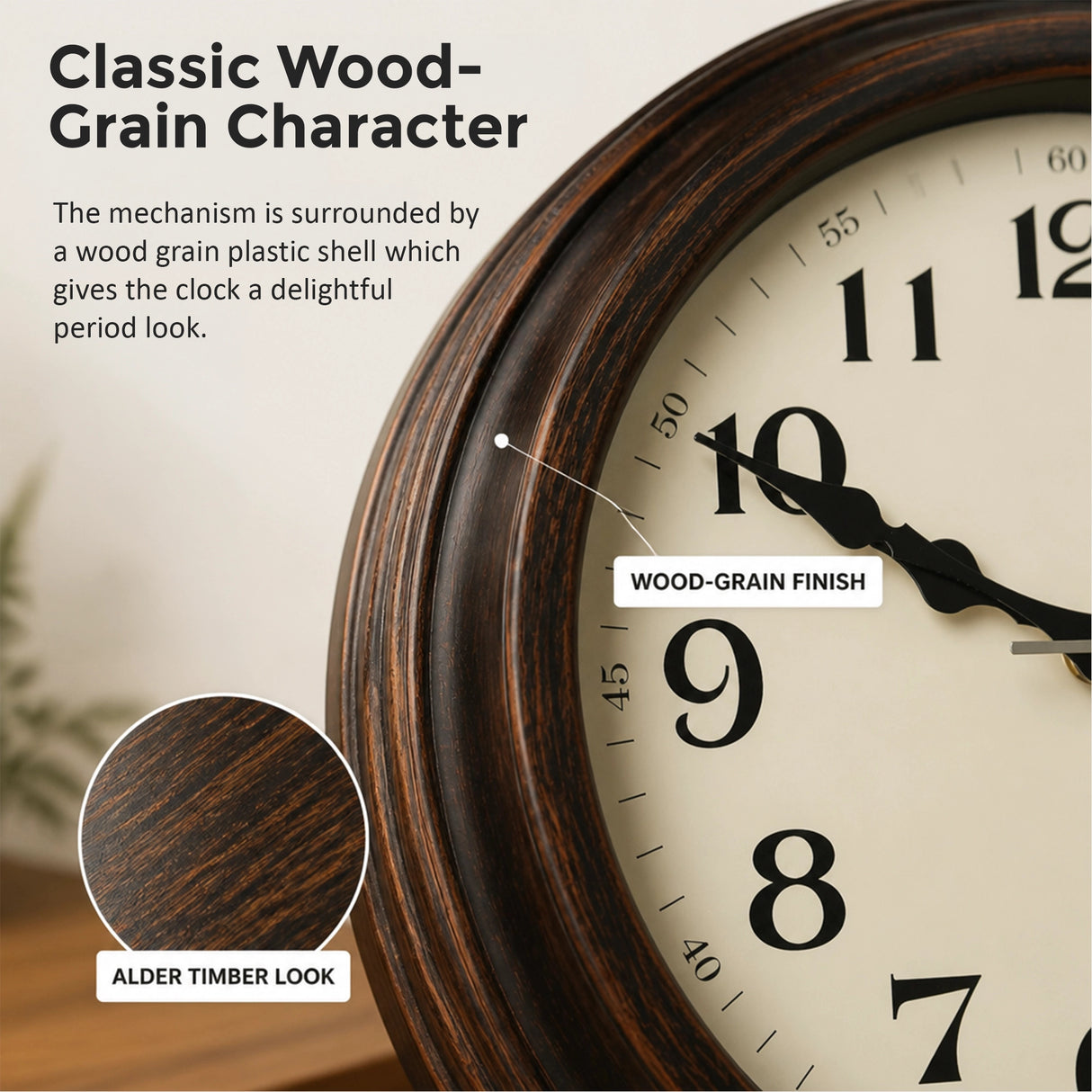 Classic Wall Clock Silent Non-Ticking Quartz Battery Operated Luxury Wood