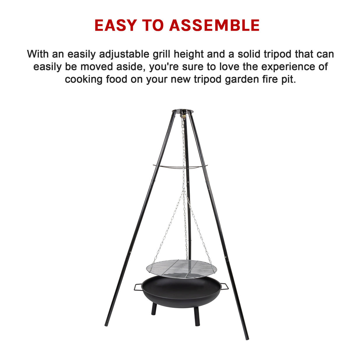 Tripod Garden Fire Pit BBQ – Cast Iron & Steel Round Outdoor Fire Bowl