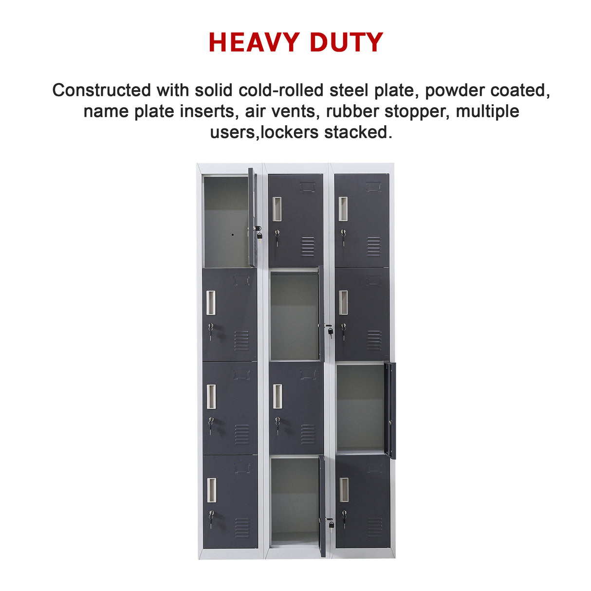 12-Door Locker for Office Gym Shed School Home Storage - Standard Lock with Keys