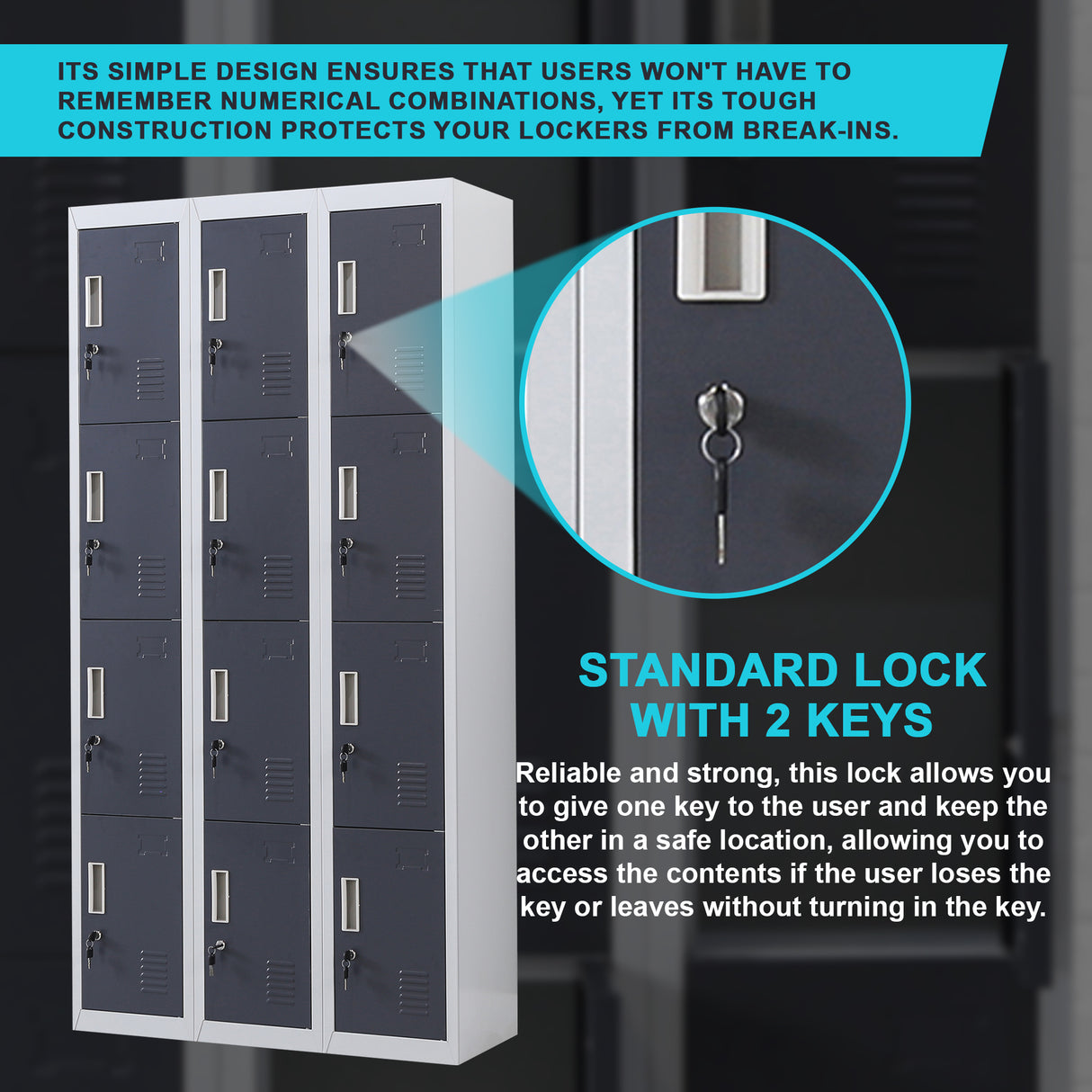 12-Door Locker for Office Gym Shed School Home Storage - Standard Lock with Keys