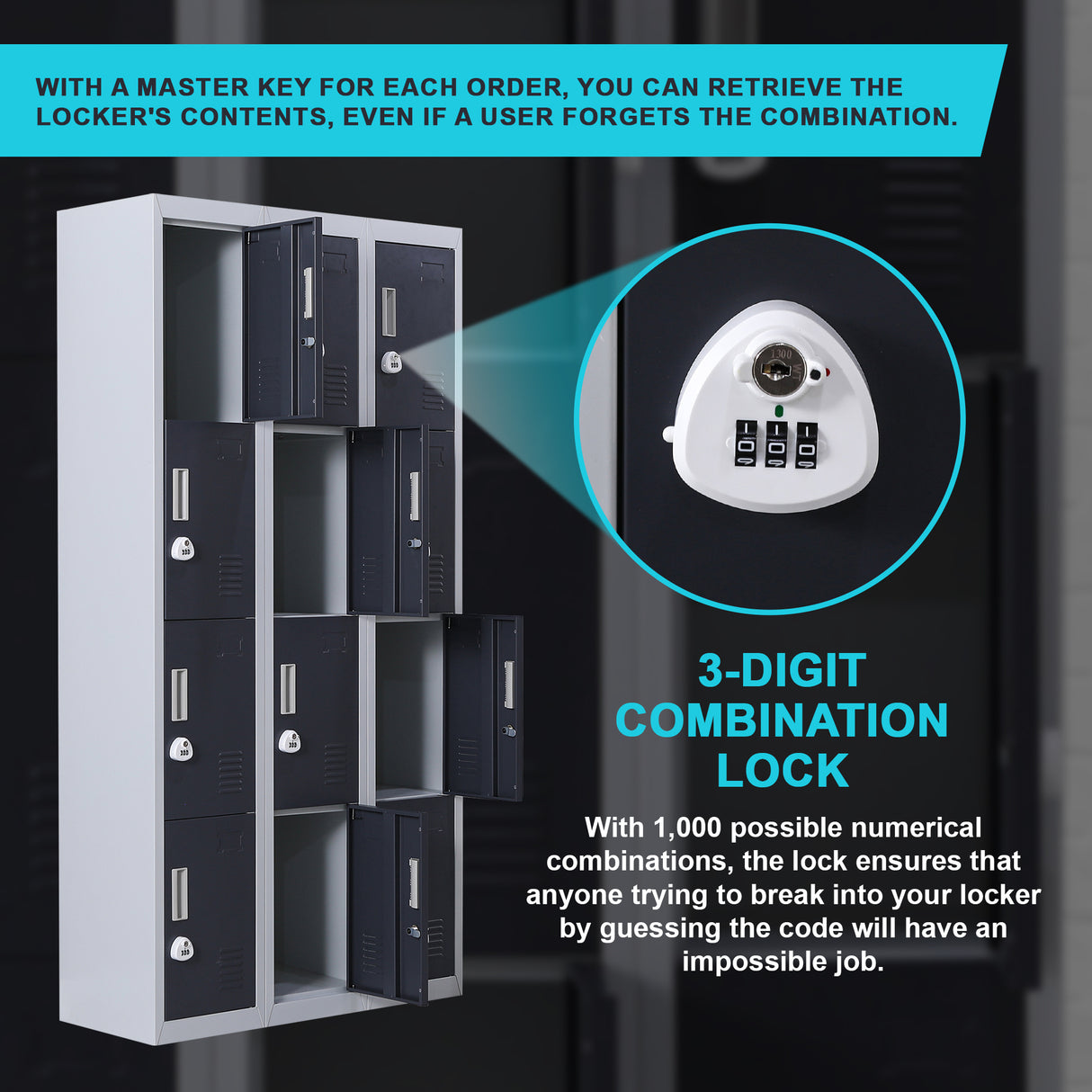 12-Door Locker for Office Gym Shed School Home Storage - 3-Digit Combination Lock
