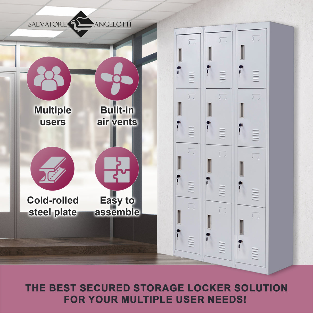 12-Door Locker for Office Gym Shed School Home Storage - Standard Lock with Keys