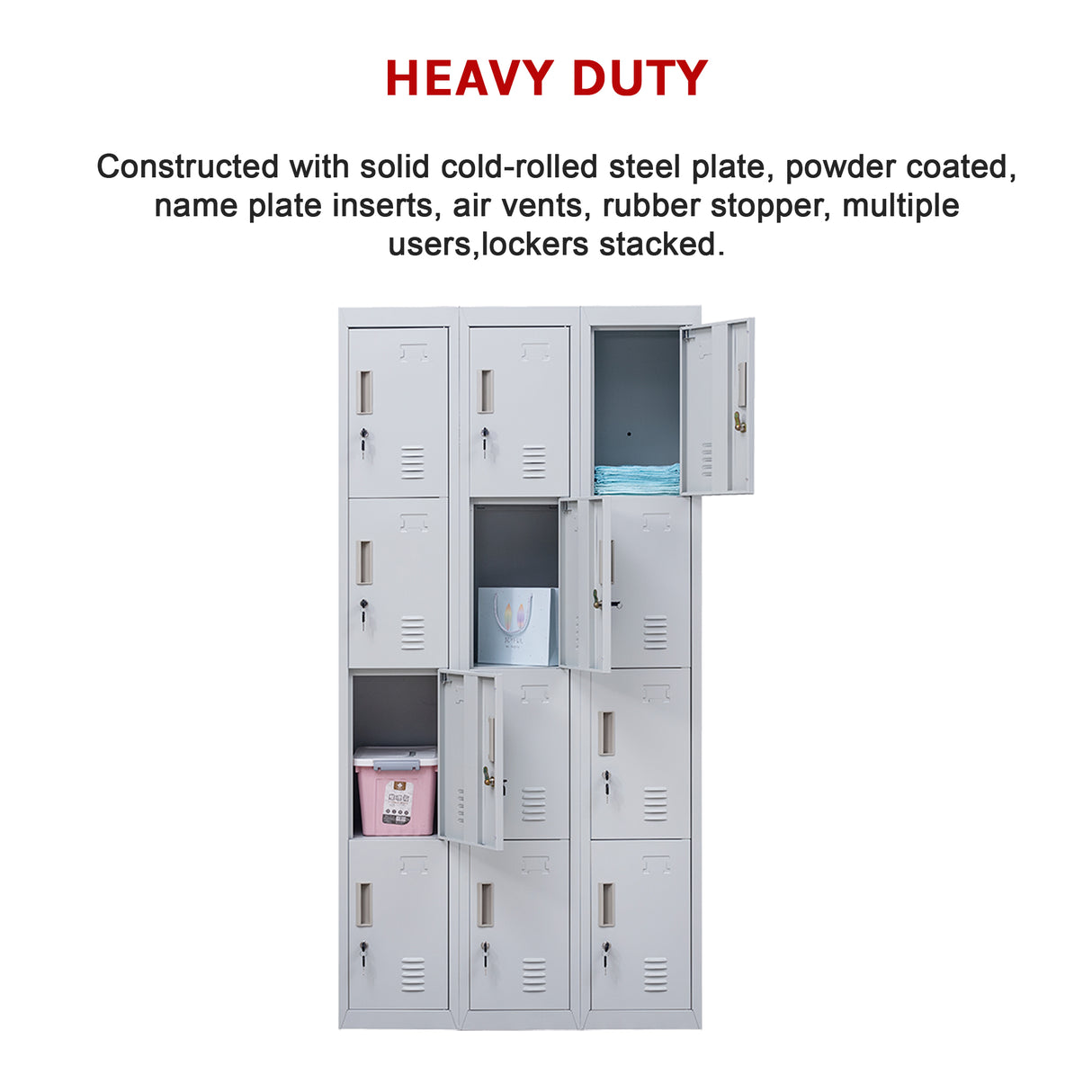 12-Door Locker for Office Gym Shed School Home Storage - Standard Lock with Keys