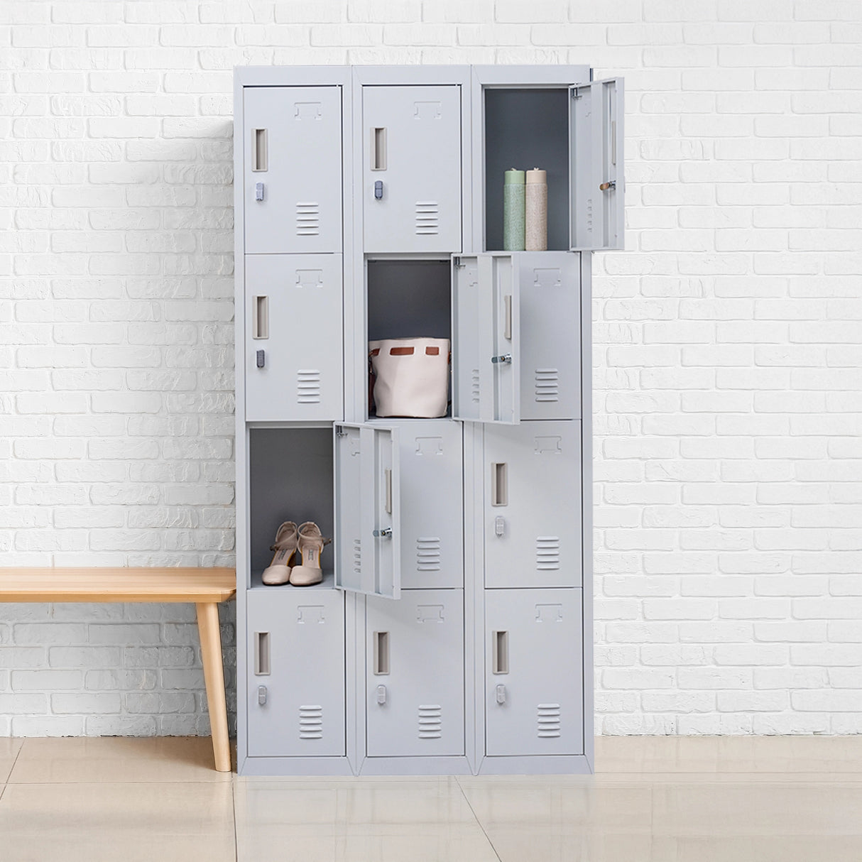 12-Door Locker for Office Gym Shed School Home Storage - Padlock-operated
