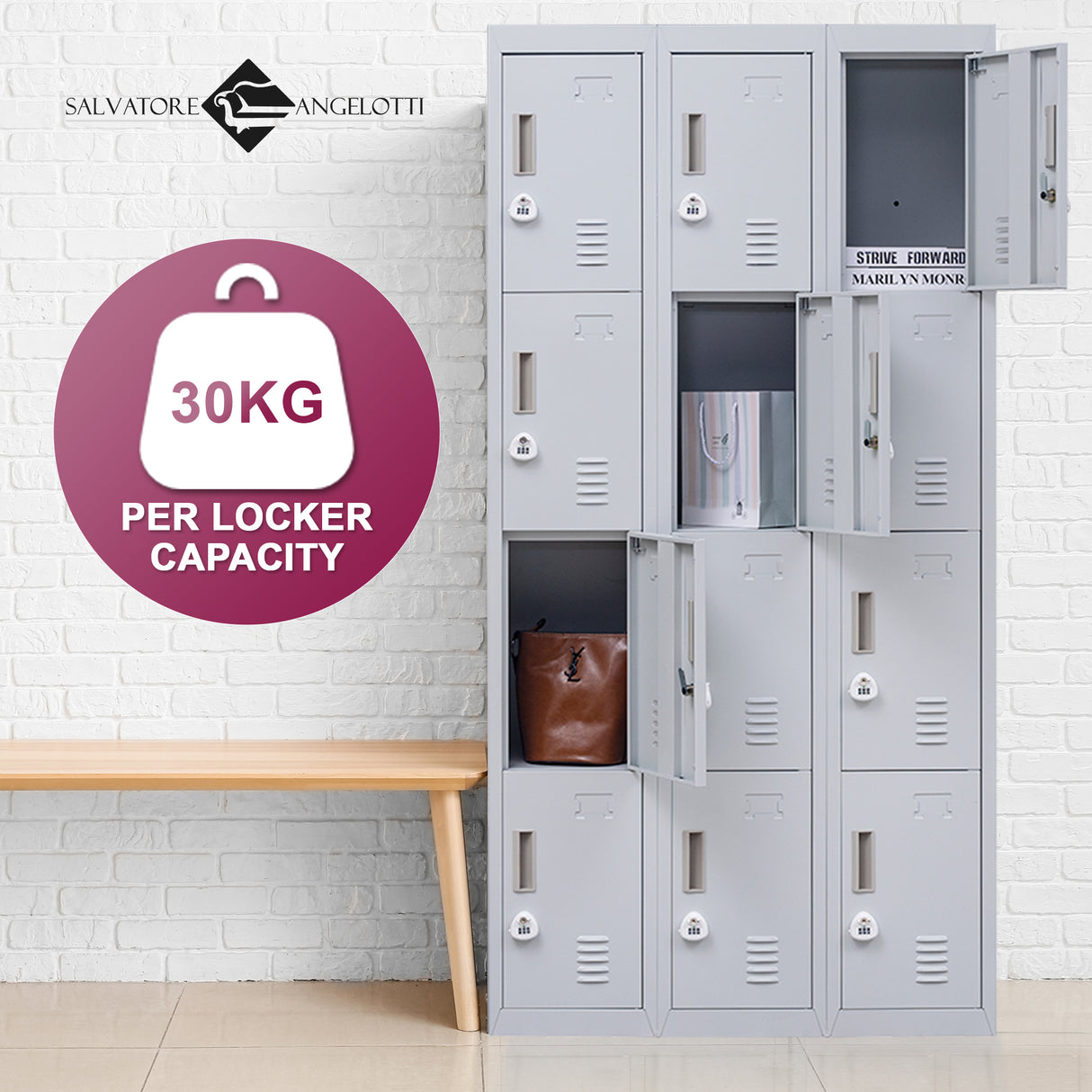 12-Door Locker for Office Gym Shed School Home Storage - 3-Digit Combination Lock