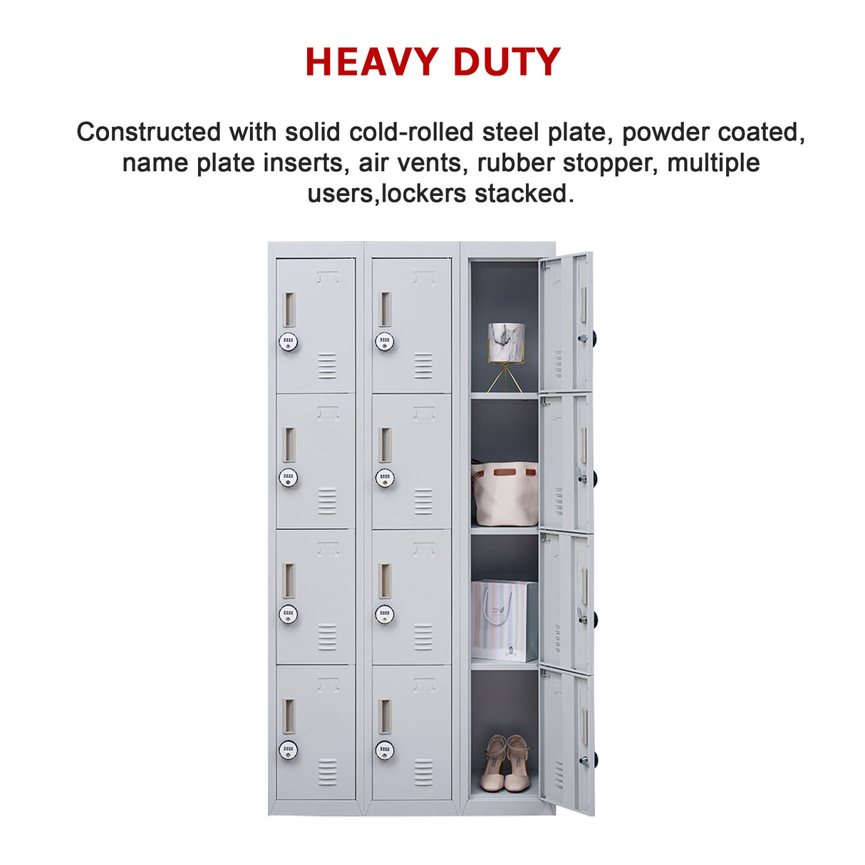 12-Door Locker for Office Gym Shed School Home Storage - 4-Digit Combination Lock