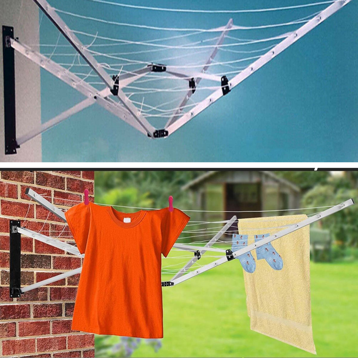 Wall Mounted 5 Arm 26m Clothes Airer Folding Concertina Cloth Dryer Washing Line