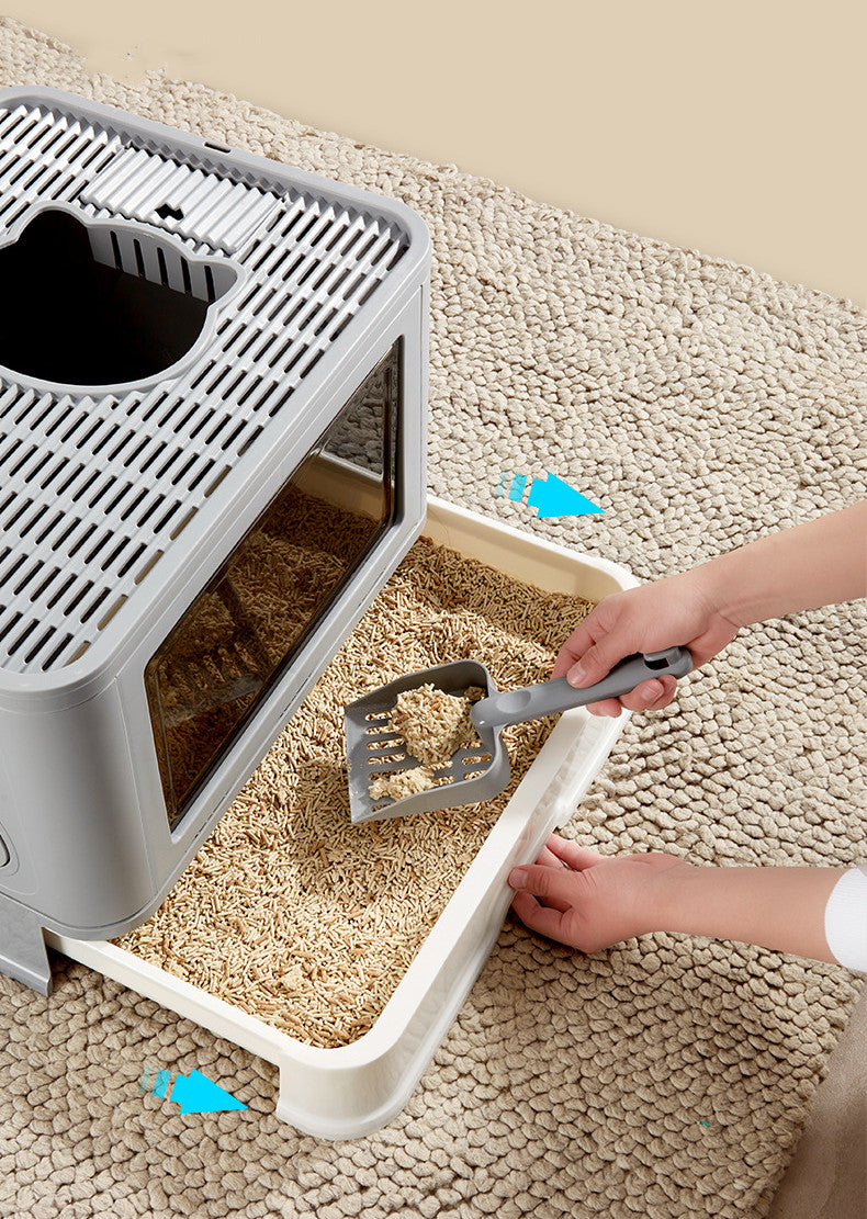 Jumbo Hooded Cat Litter Box Tray Pet Kitty Toilet for Large Cats w Hair Grooming