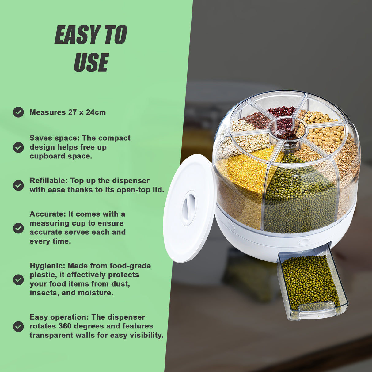 Rice Storage Cereal Dispenser Grain Container Rotating Dry Food Box