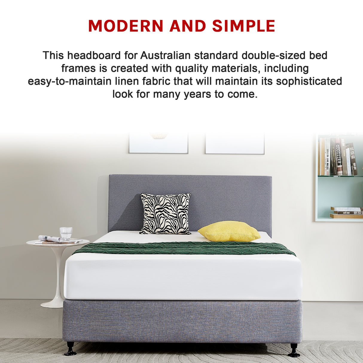 Linen Fabric Double Bed Deluxe Headboard Bedhead - Slate Ash