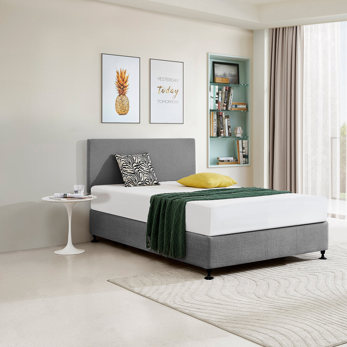 Linen Fabric Double Bed Deluxe Headboard Bedhead - Night Ash