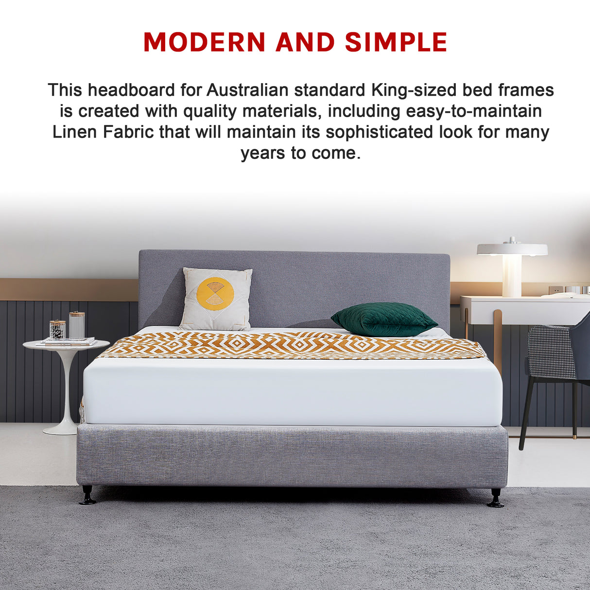 Linen Fabric King Bed Deluxe Headboard Bedhead - Slate Ash