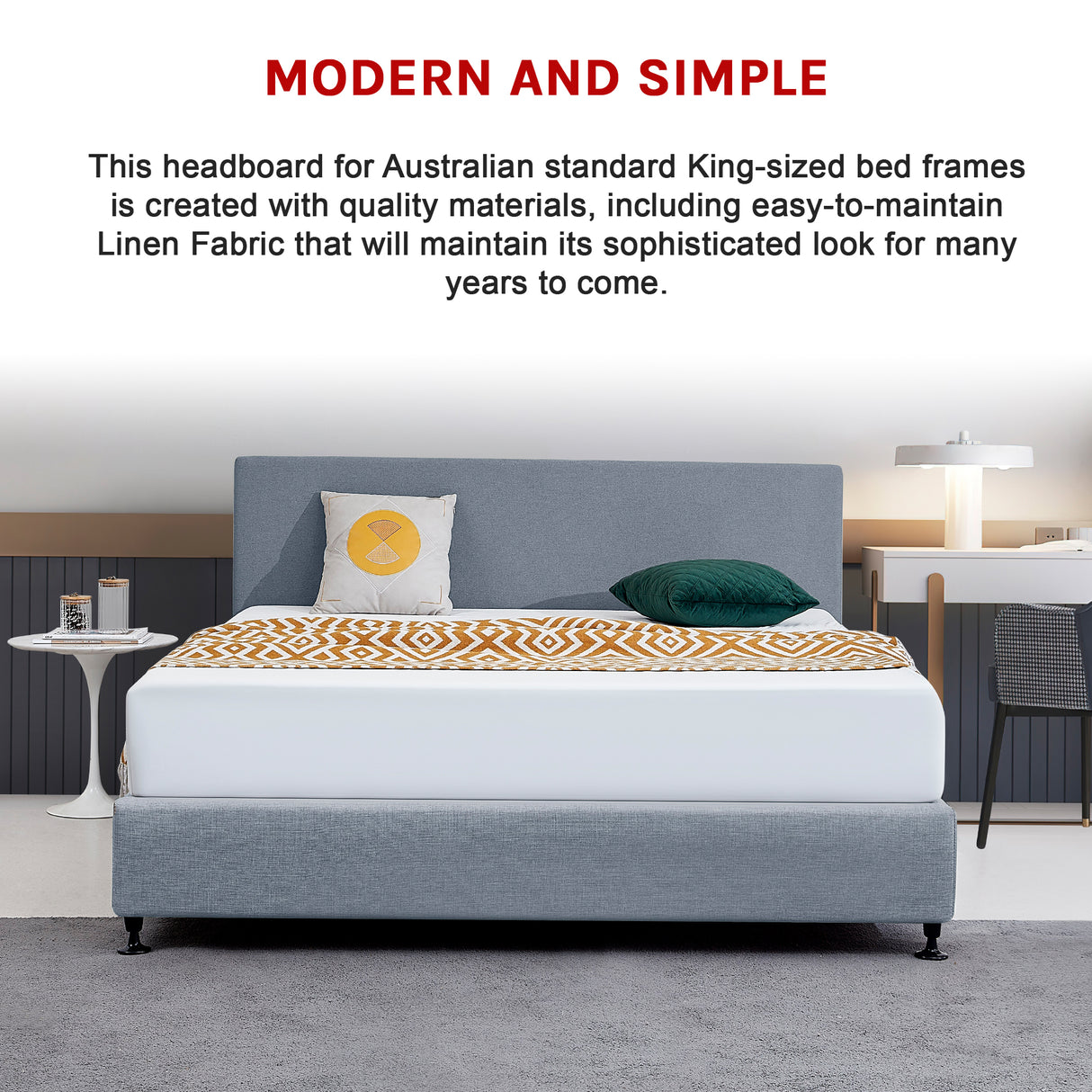 Linen Fabric King Bed Deluxe Headboard Bedhead - Berlin Blue