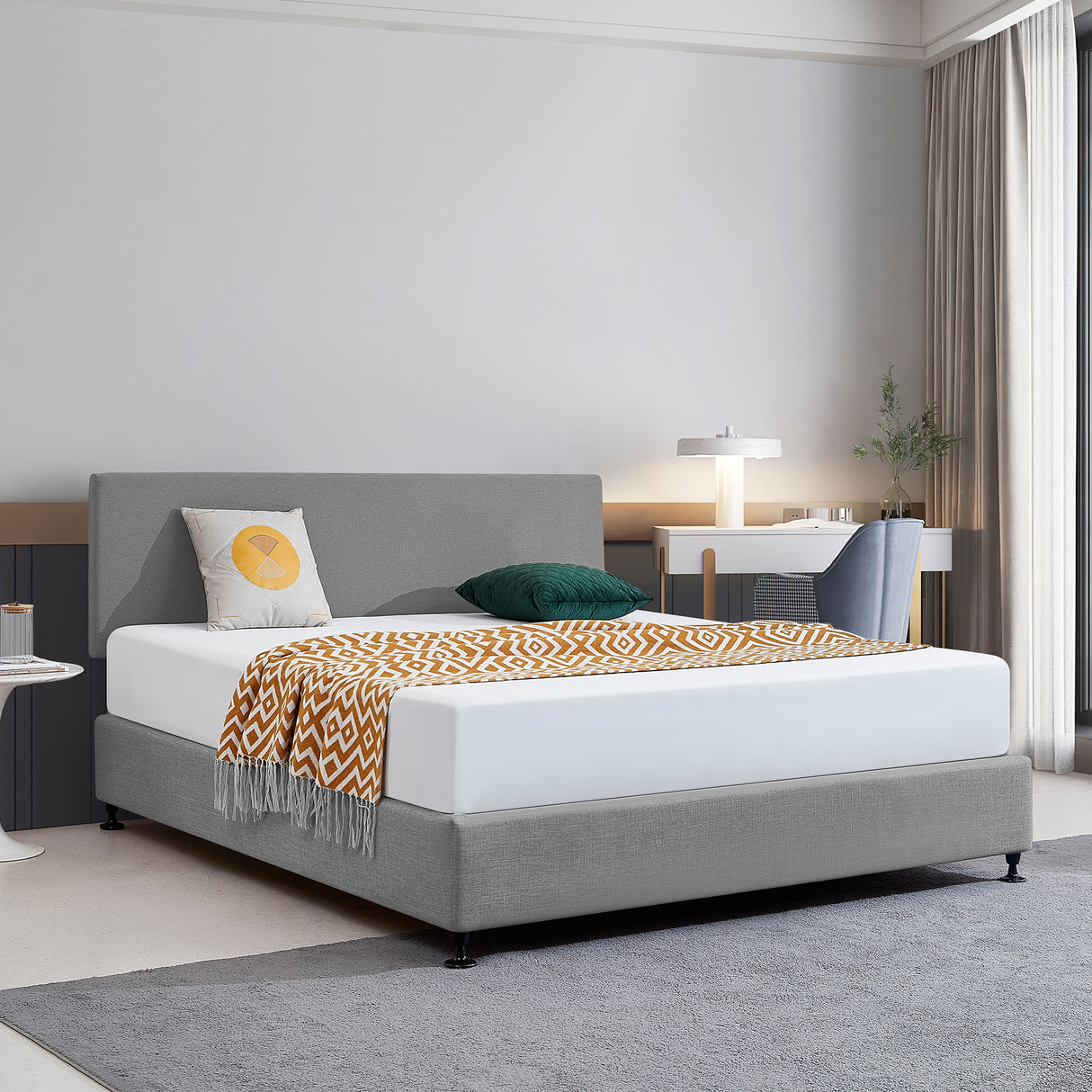 Linen Fabric King Bed Deluxe Headboard Bedhead - Night Ash